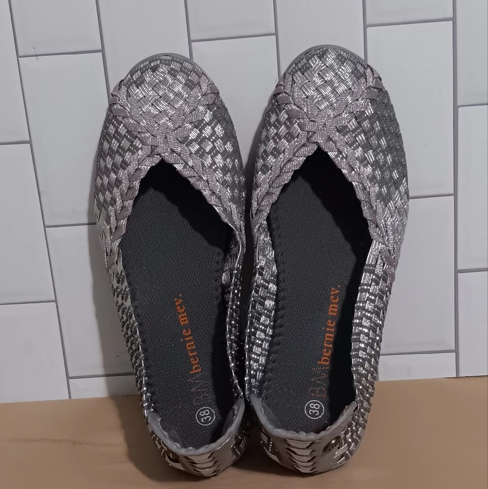 Bernie Mev Women Catwalk Flat Shoes‎ Silver-pink Sz38 Braided Comfort